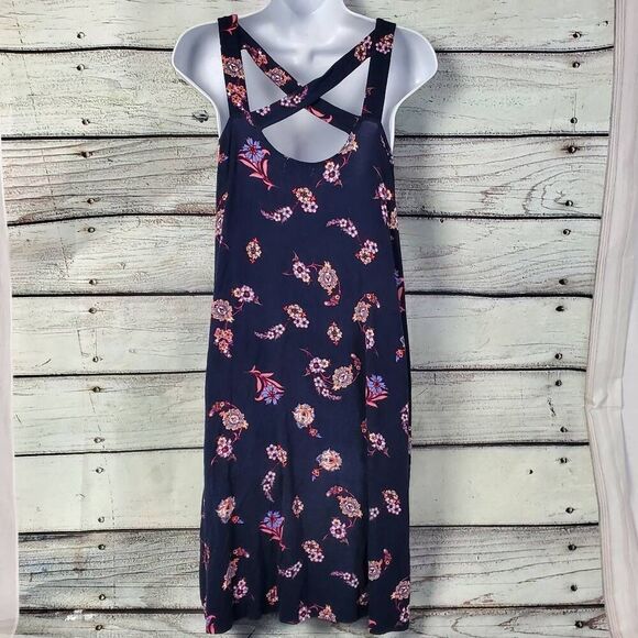 Maurices Sleeveless Floral Swing Dress Navy Criss Cross Back Women’s Size M Rayo - Picture 4 of 9
